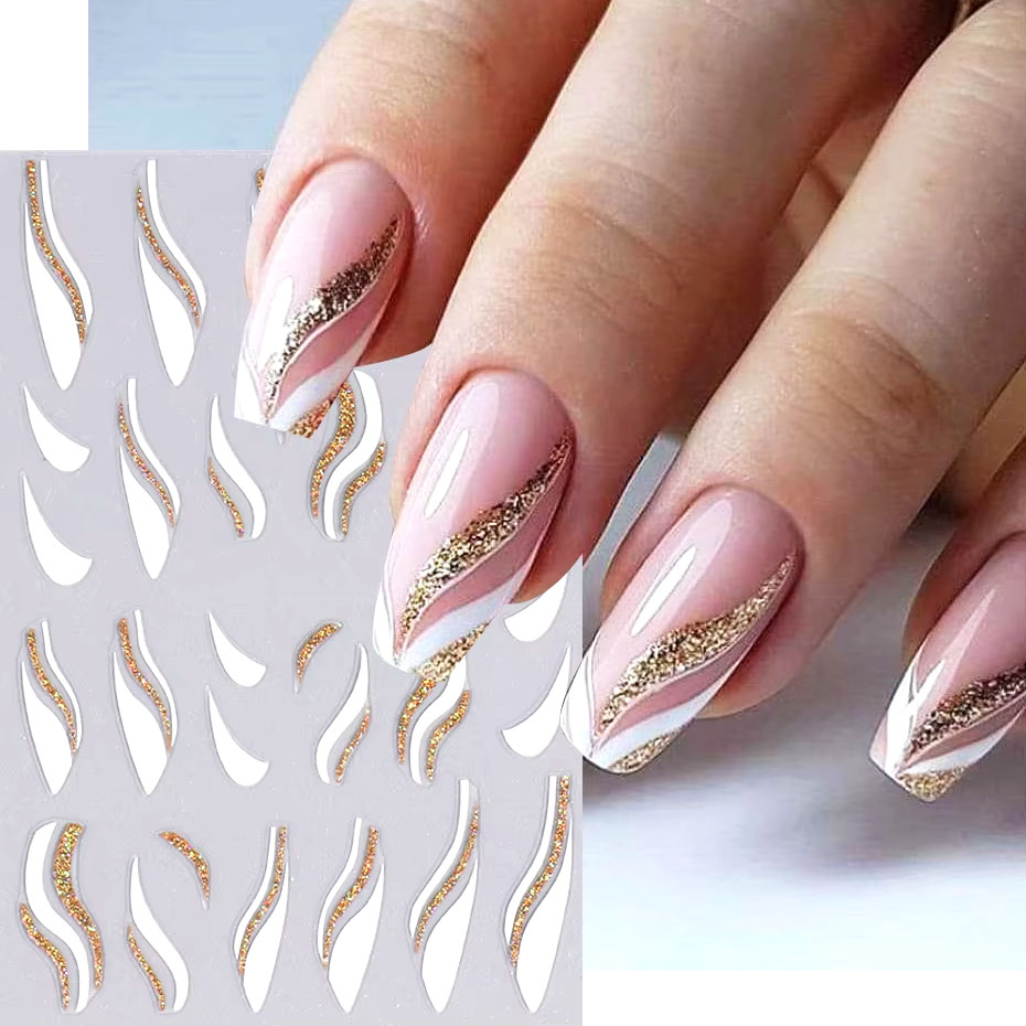 Nail Art Xmas Design - 1pcs 골드 반짝이 프랑스어 디자인 네일
