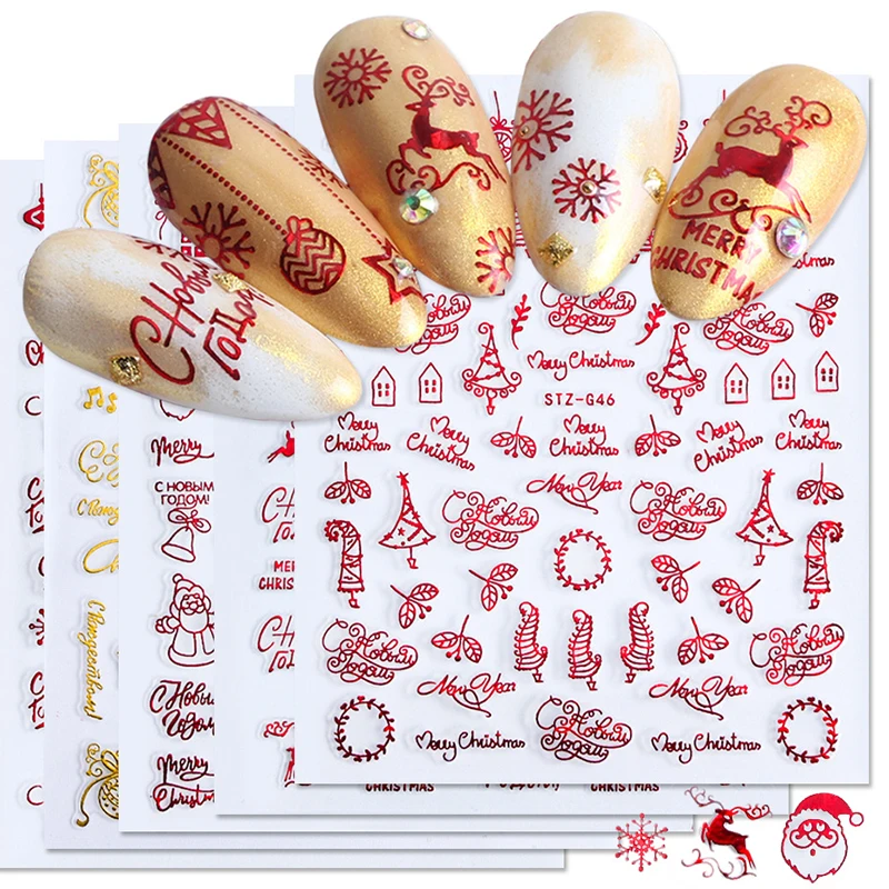 Nail Art Xmas Design - 크리스마스 네일 액세서리, 레드 골드, 겨울