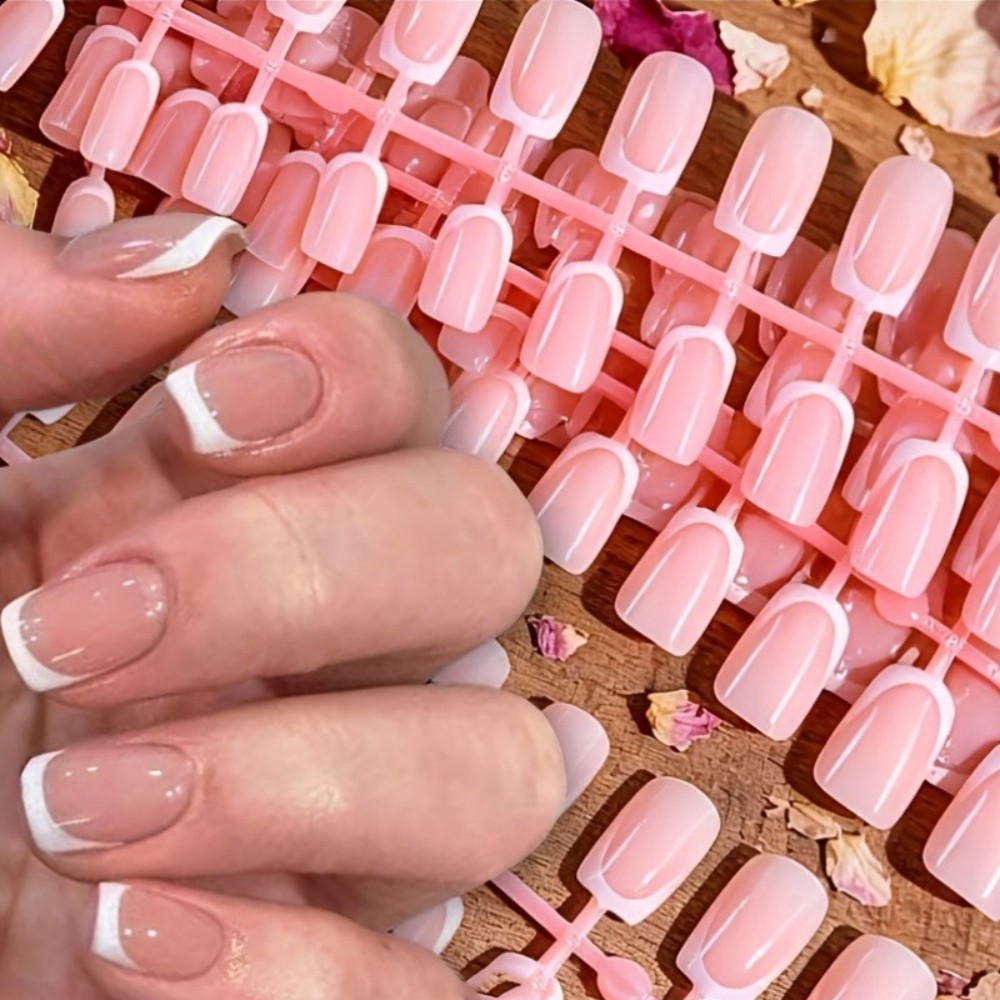 Nail Art Extension - 120개입 짧은 스퀘어 프렌치팁 프레스온 네일즈