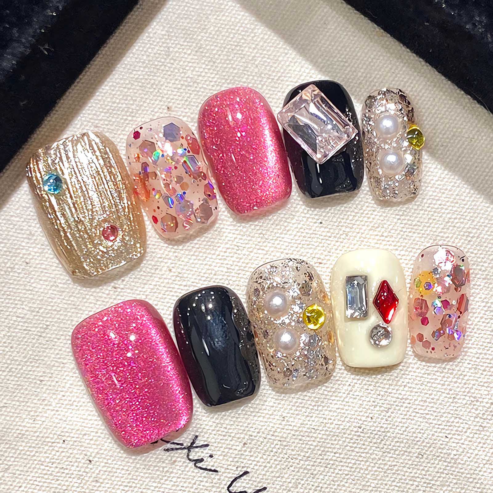 Nail Art Glitter - 수제 프레스 네일 글리터 핑크 스팽글