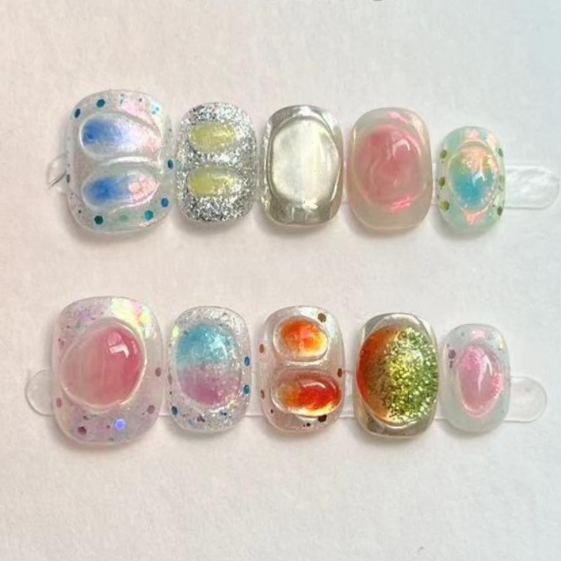 Nail Art Glitter - 10Pcs 귀여운 짧은 라운드 수제 가짜