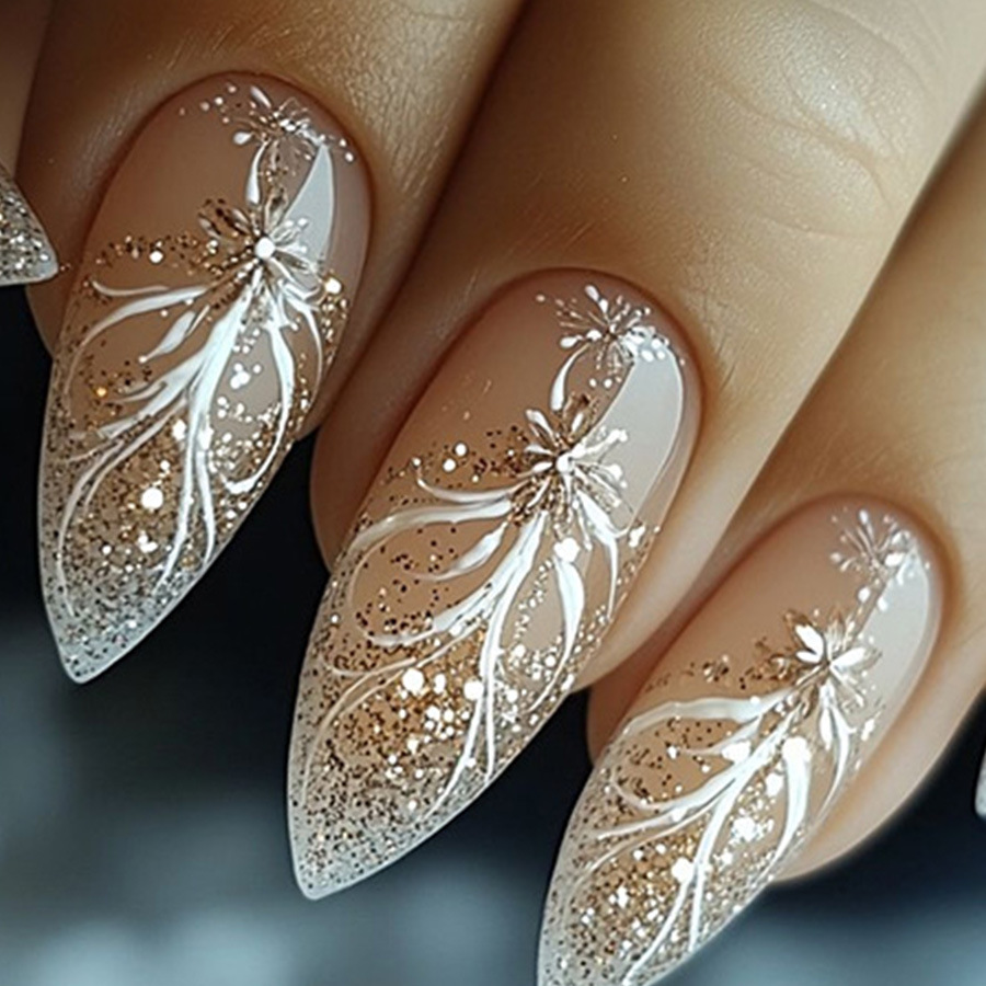 Nail Art Glitter - 24 개/대 여성용 짧은 중간 가짜