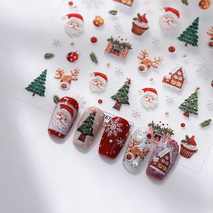 Nail Art Xmas Design - 귀여운 크리스마스 곰 & 진저브레드 네일