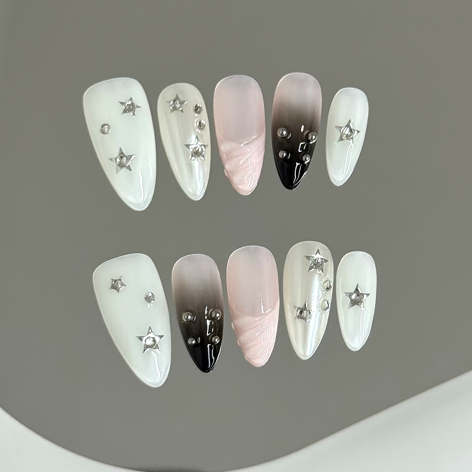 Nail Art Glitter - 10pcs 아몬드 가짜 손톱 스타 반짝이