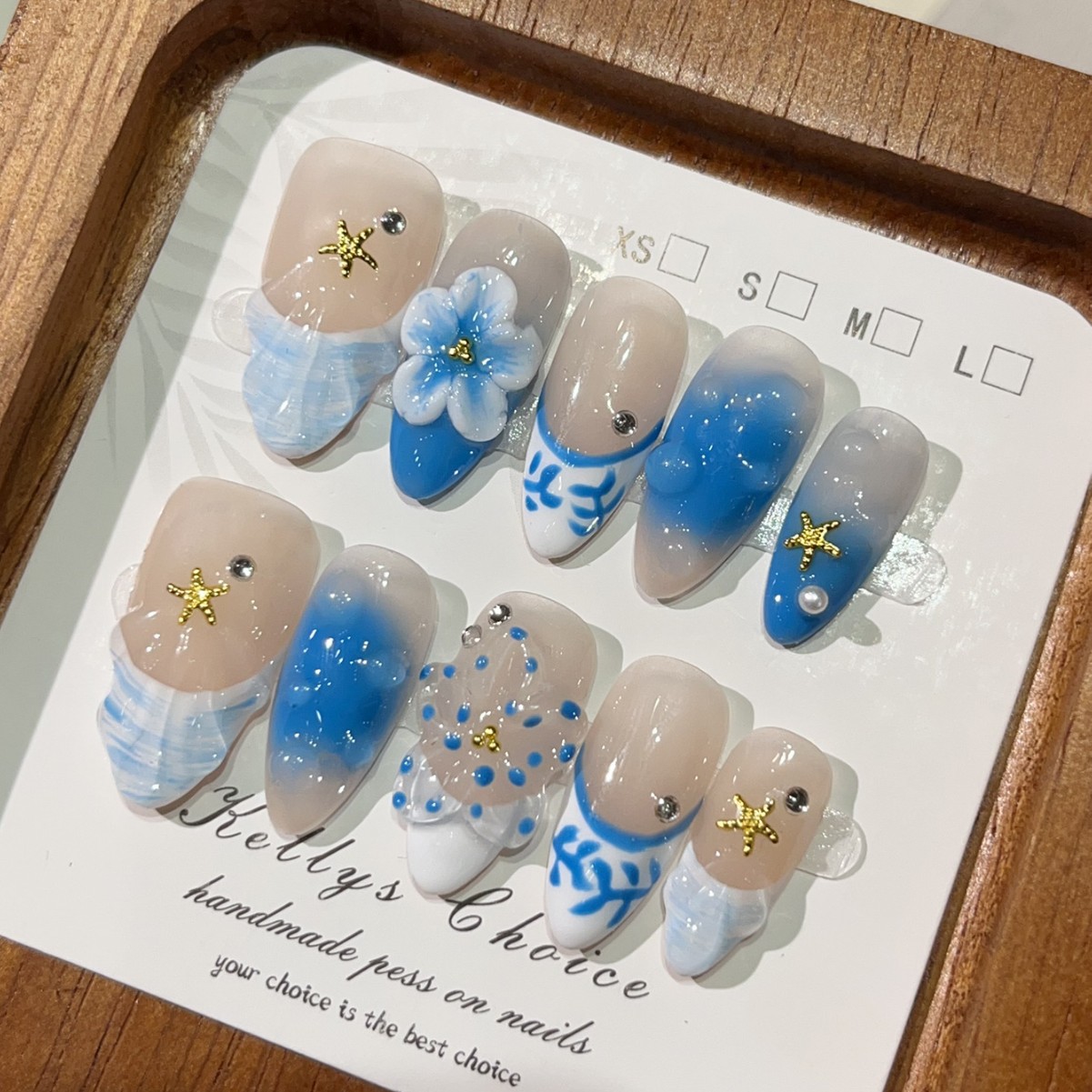 Nail Art Gold - 10개 여름 섬 스타일 가짜 손톱