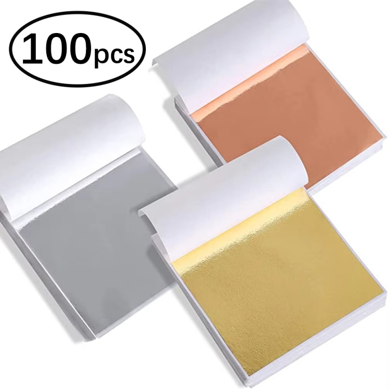 Nail Art Gold - 100개입 모조 금은 구리 호일 종이
