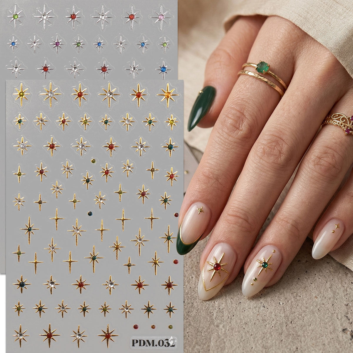 Nail Art Ramadan - 골드 실버 스타버스트 네일 아트 스티커,