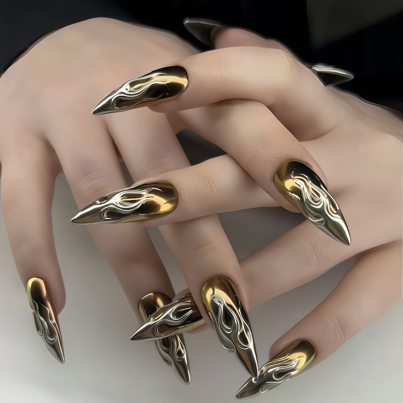 24개입 3D 크롬 실버 골드 불꽃 모양 스틸레토 프레 - Nail Art Gold 리뷰 및 가격