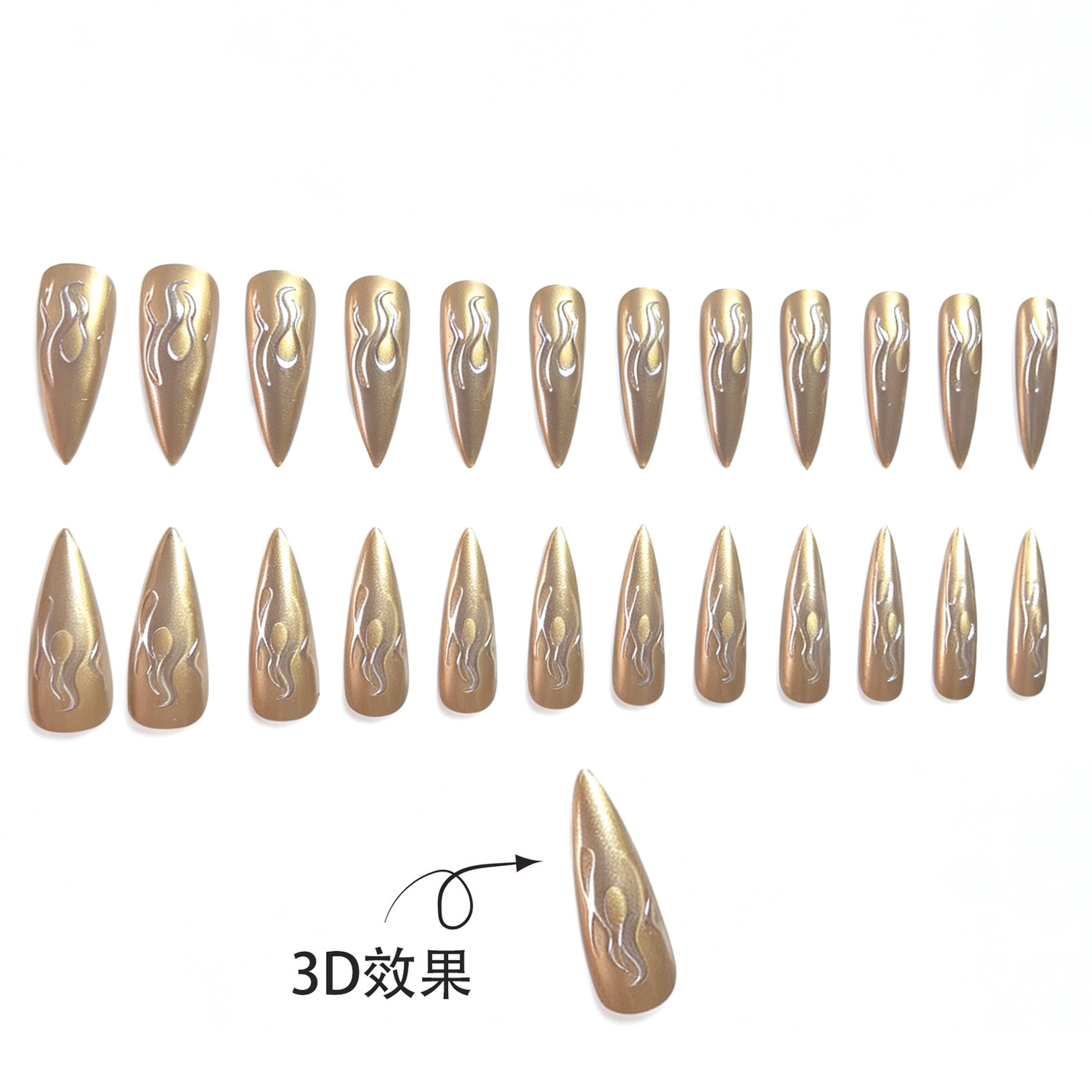 24개입 3D 크롬 실버 골드 불꽃 모양 스틸레토 프레 - Nail Art Gold 리뷰 및 가격