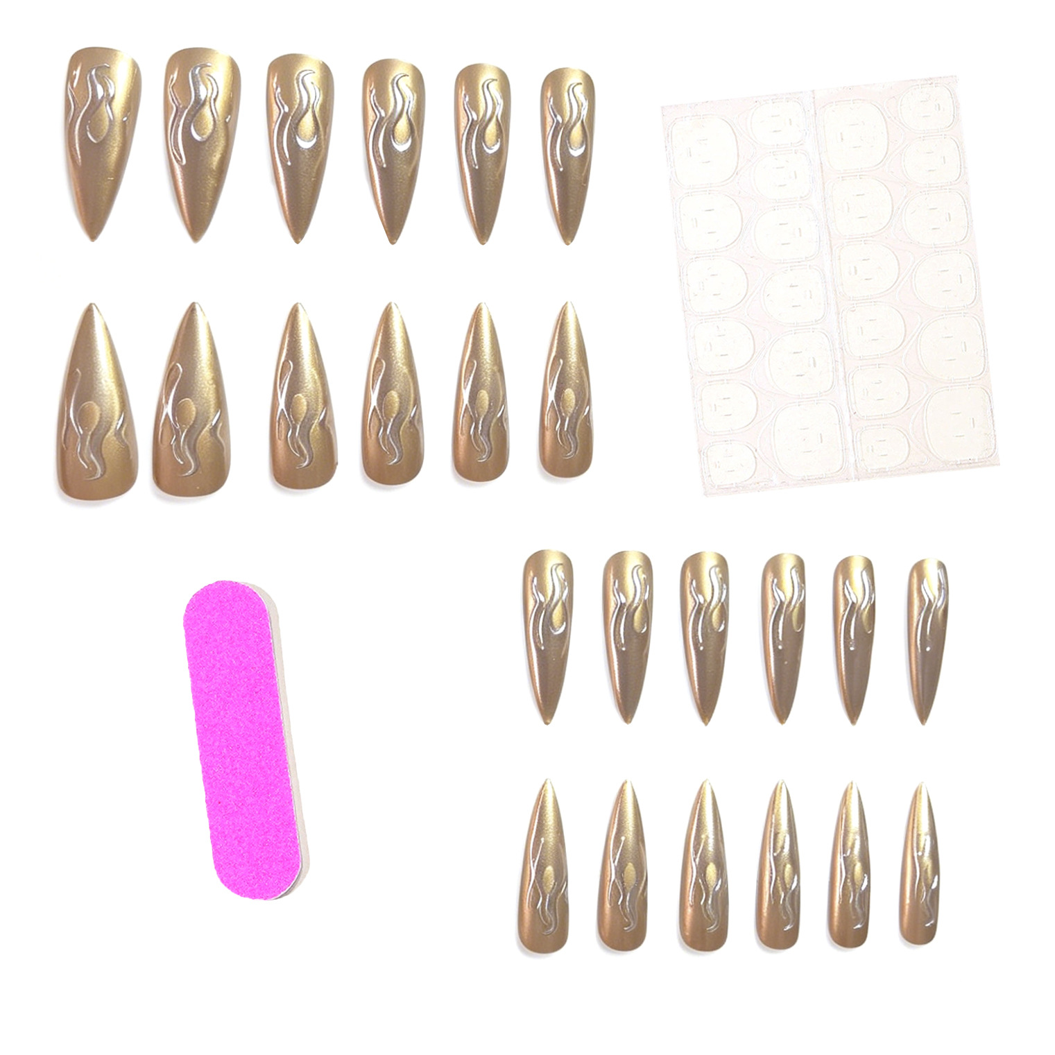 24개입 3D 크롬 실버 골드 불꽃 모양 스틸레토 프레 - Nail Art Gold 리뷰 및 가격