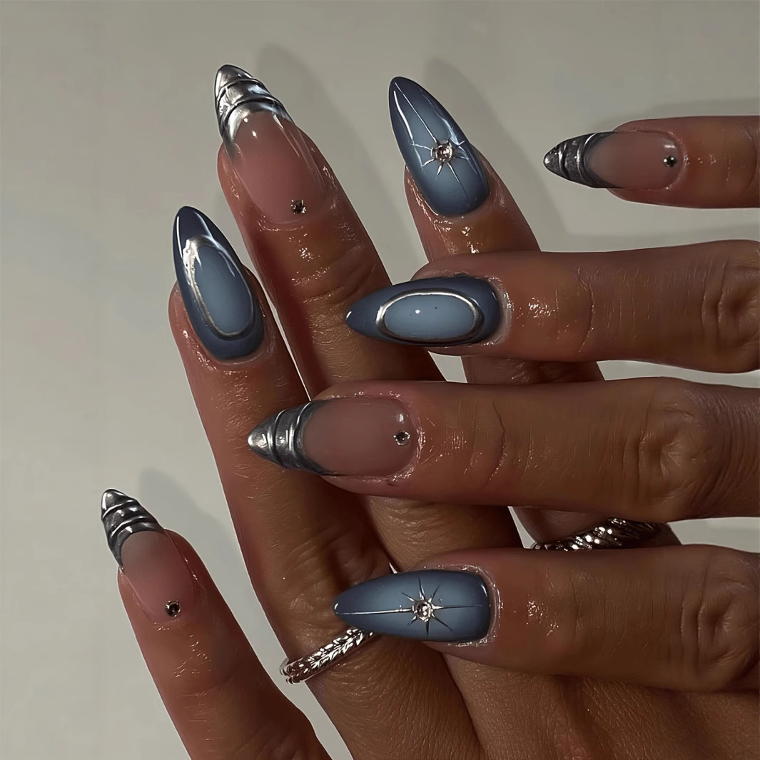 24개 짧은 아몬드 네일 세트 풀커버 별 달 웨이브 프 - Nail Art Glitter 리뷰 및 가격