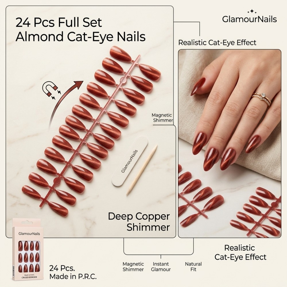 24개입 짧은 스퀘어 프레스온 네일, 풍부한 브론즈 브 - Nail Art Extension Cat Eye 리뷰 및 가격