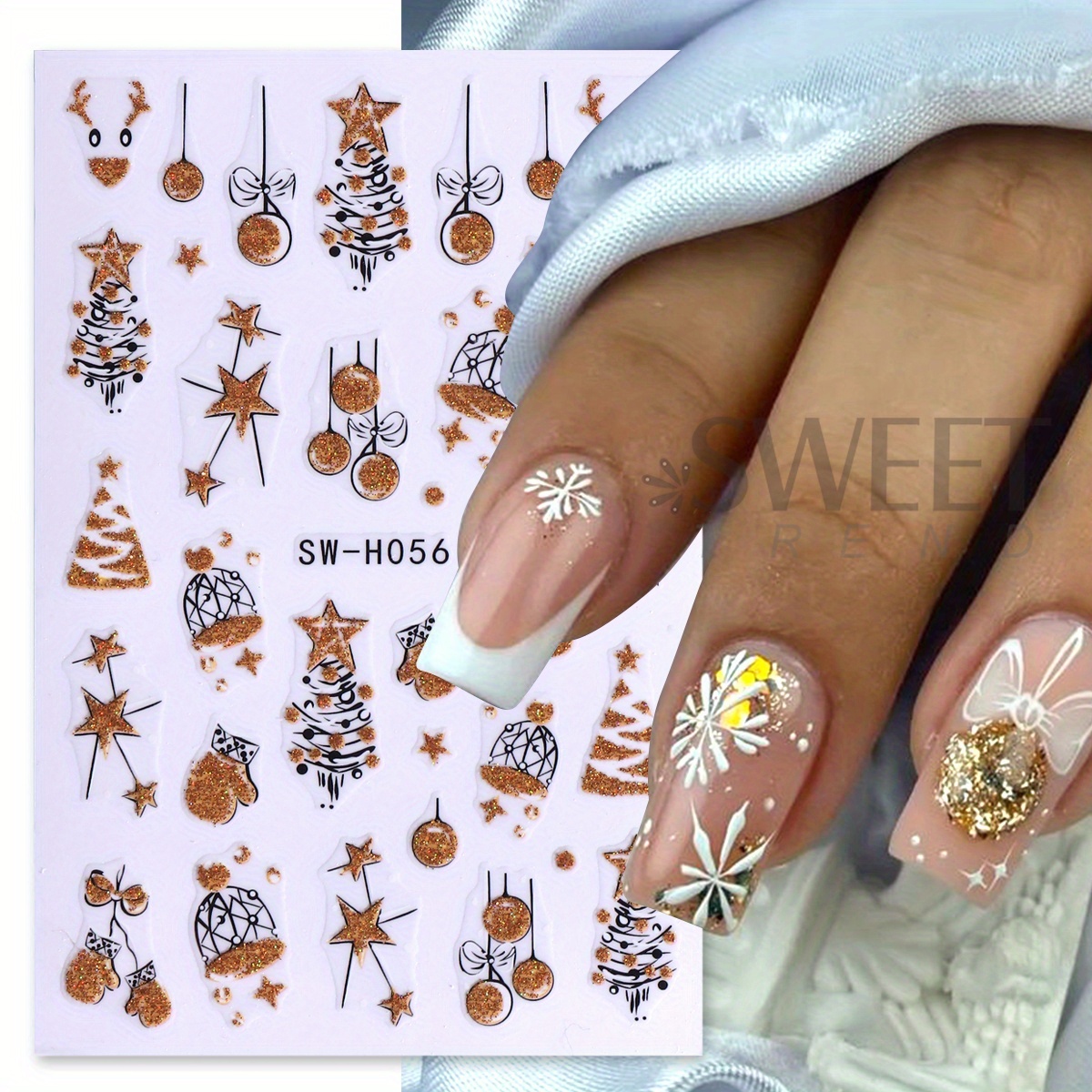 2개입 화려한 반짝이는 크리스마스 네일 아트 스티커 홀 - Nail Art Xmas Design 리뷰 및 가격
