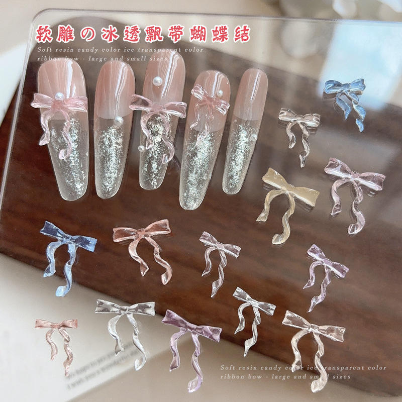 30PCS 요정 얼음 투명 핑크 블루 긴 꼬리 리본 활 - Nail Art Pink Soft 리뷰 및 가격