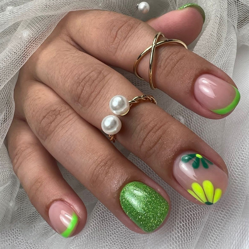 24개 짧은 발레 스타일 인조 손톱 젤리 접착제 포함  - Nail Art Glitter 리뷰 및 가격