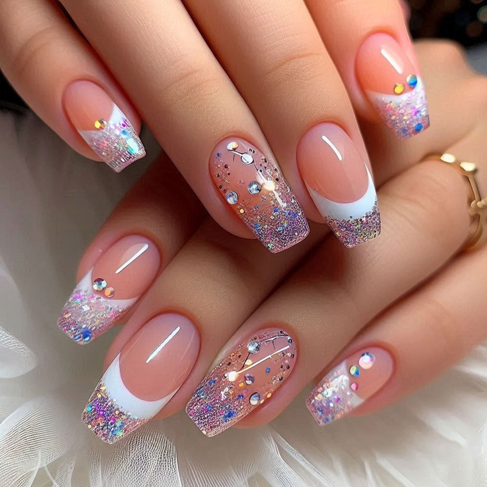24 개/대 여성용 짧은 중간 가짜 손톱 소녀 그라디언 - Nail Art Glitter 리뷰 및 가격