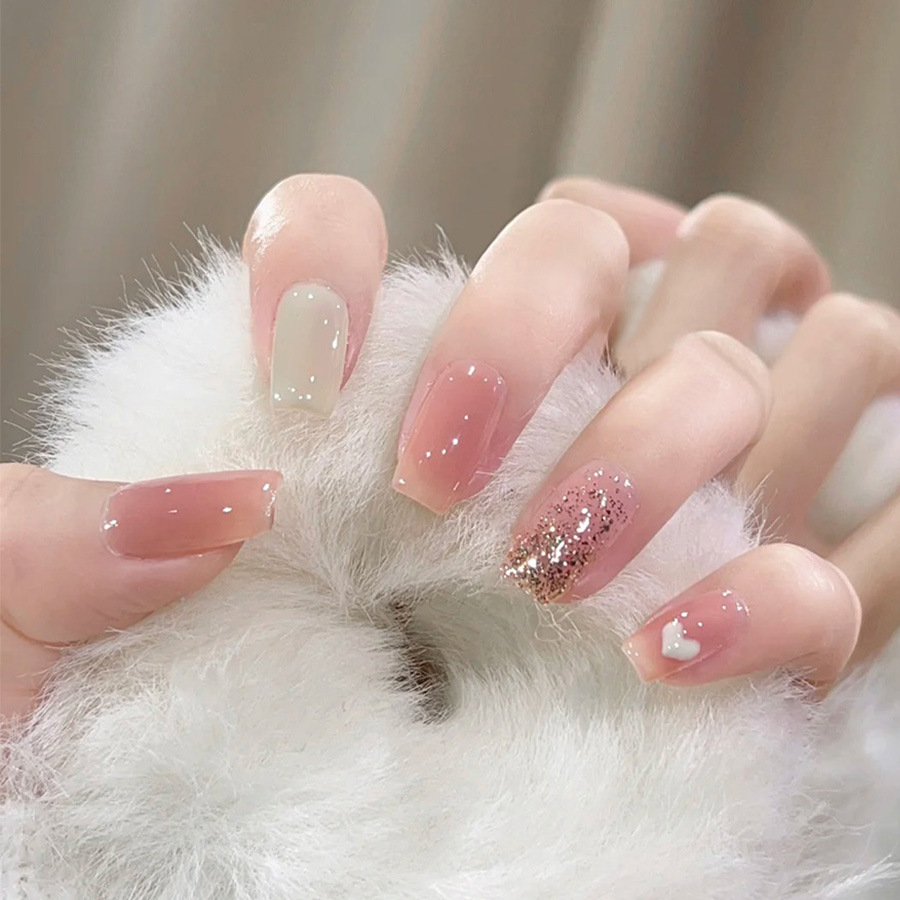 24 개/대 여성용 짧은 중간 가짜 손톱 소녀 그라디언 - Nail Art Glitter 리뷰 및 가격