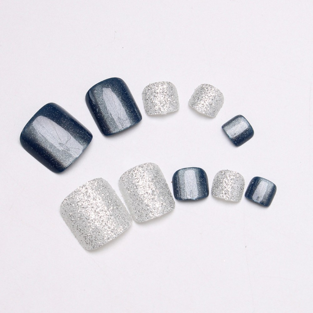 24개 오션 블루 캣아이 발톱 실버 글리터 프레스온 토 - Nail Art Glitter 리뷰 및 가격