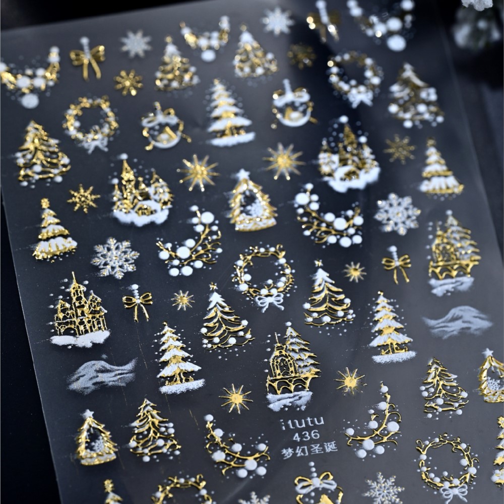 5D 엠보싱 골드 성/가랜드/크리스마스 트리 네일 스티 - Nail Art Xmas Design 리뷰 및 가격