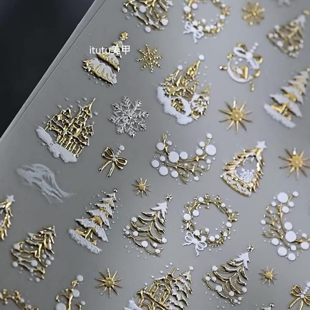 5D 엠보싱 골드 성/가랜드/크리스마스 트리 네일 스티 - Nail Art Xmas Design 리뷰 및 가격