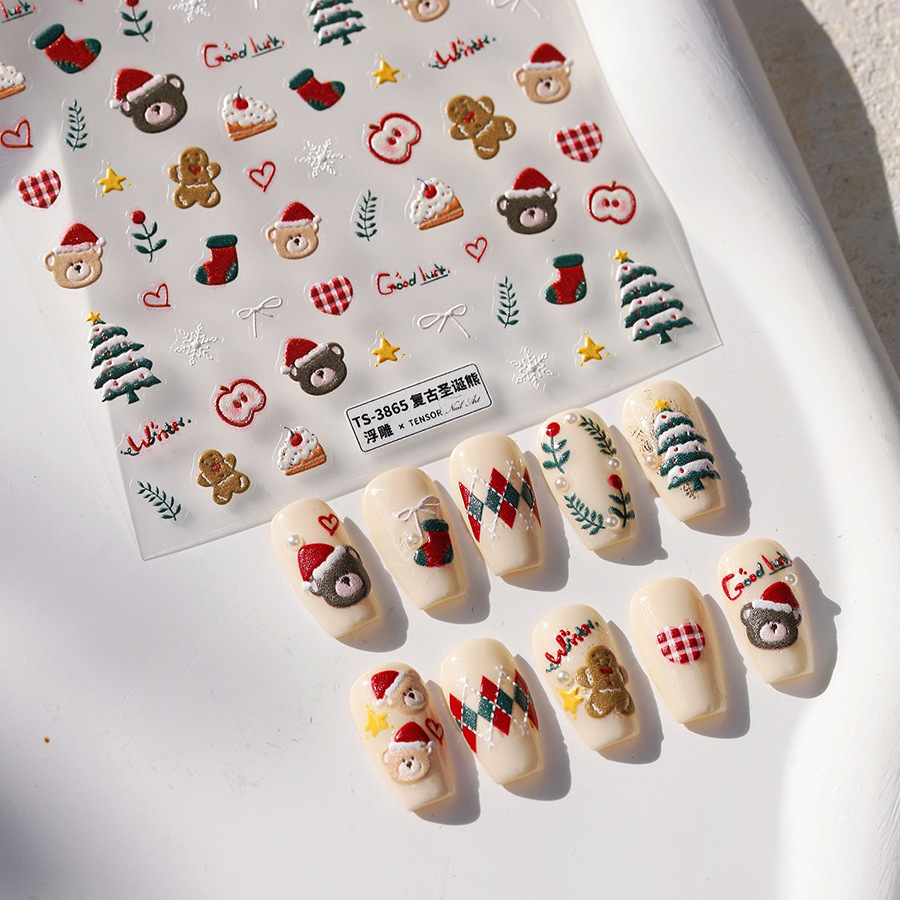 귀여운 크리스마스 곰 & 진저브레드 네일 스티커 - 크 - Nail Art Xmas Design 리뷰 및 가격