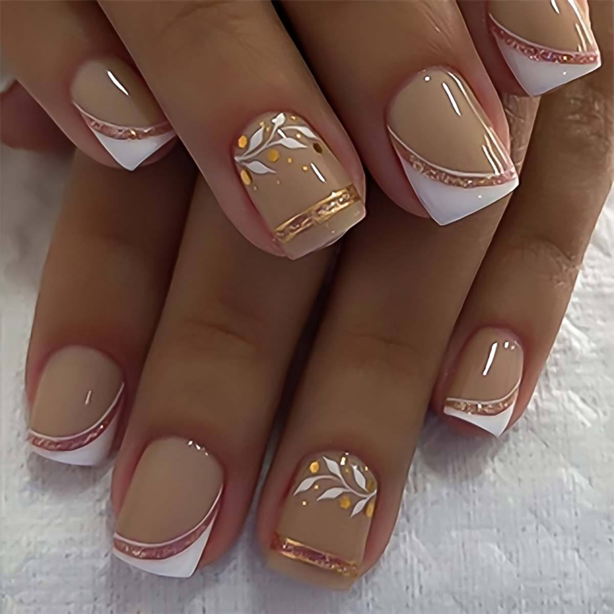 여성용 짧은 중간 길이의 프렌치 스퀘어 네일 팁, 금색 - Nail Art Glitter 리뷰 및 가격