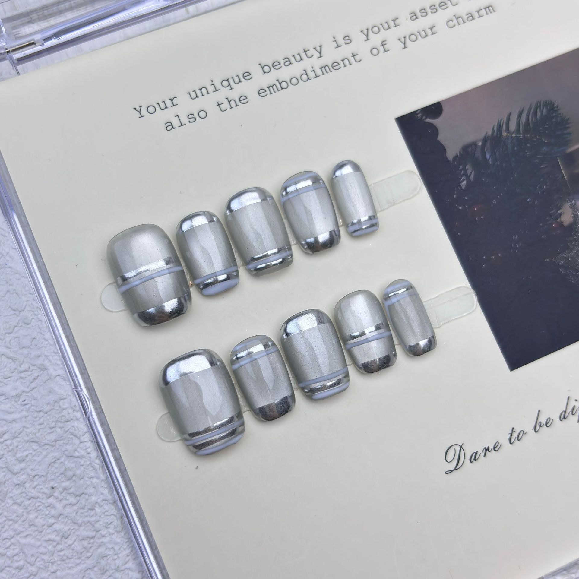 10개 오로라 크롬 프레스온 네일 짧은 스퀘어 솔리드  - Nail Art Glitter 리뷰 및 가격