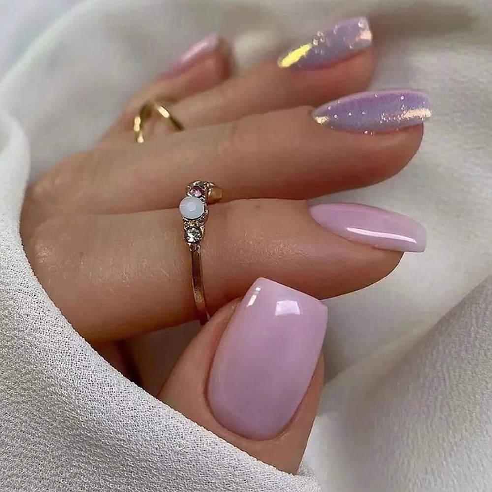 여성용 짧은 인조 손톱, 누드 퍼플 컬러, 반짝이는 글 - Nail Art Glitter 리뷰 및 가격