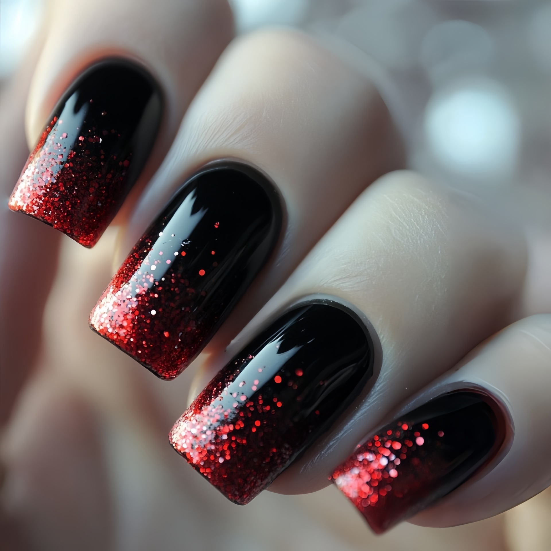 짧은 중간 길이의 가짜 손톱 그라데이션 갈색 빨강 검정 - Nail Art Glitter 리뷰 및 가격