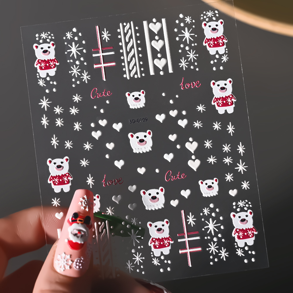 1 시트 5D 양각 크리스마스 네일 아트 스티커 산타  - Nail Art Xmas Design 리뷰 및 가격